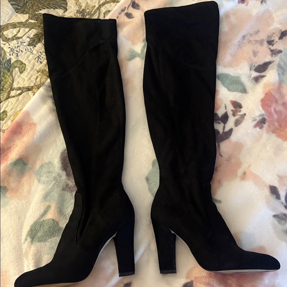 Black Suede Knee-High Boots